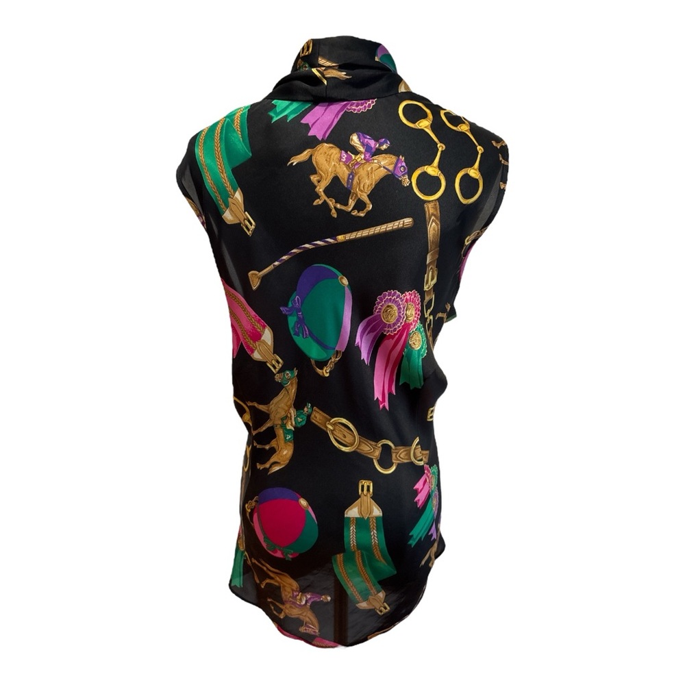 LAUREN RALPH LAUREN BLACK & GOLD EQUESTRIAN SLEEVELESS V-NECK BLOUSE SZ 20W - Picture 5 of 7